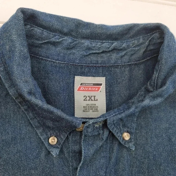 Dickies Long-Sleeve Button-Up Denim Shirt Mens Cotton Casual Work Durable 2XL - Picture 8 of 10